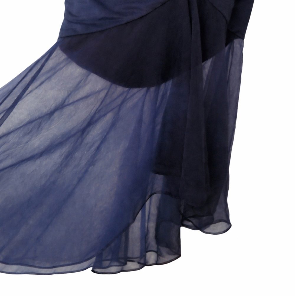 Navy Blue Sleeveless High-low Chiffon Elegant Dress | Costum Made - Picture 6 of 6